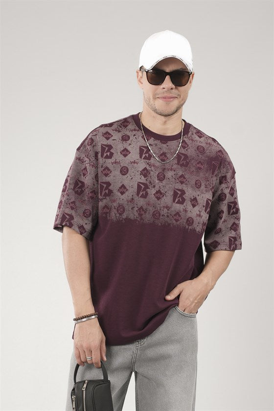 Image of Oversize Kalıp Logo Baskılı Bisiklet Yaka Basic Tişört
