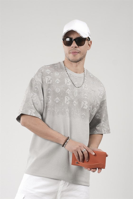 Image of Oversize Kalıp Logo Baskılı Bisiklet Yaka Basic Tişört