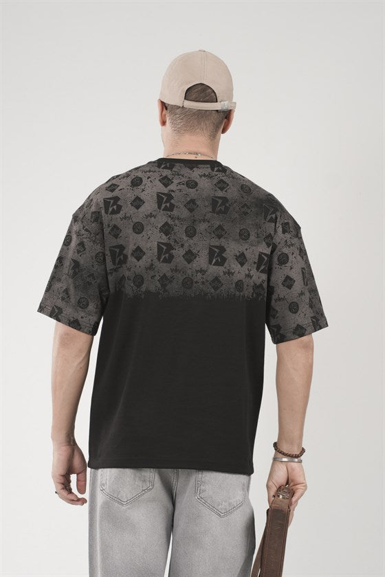 Image of Oversize Kalıp Logo Baskılı Bisiklet Yaka Basic Tişört