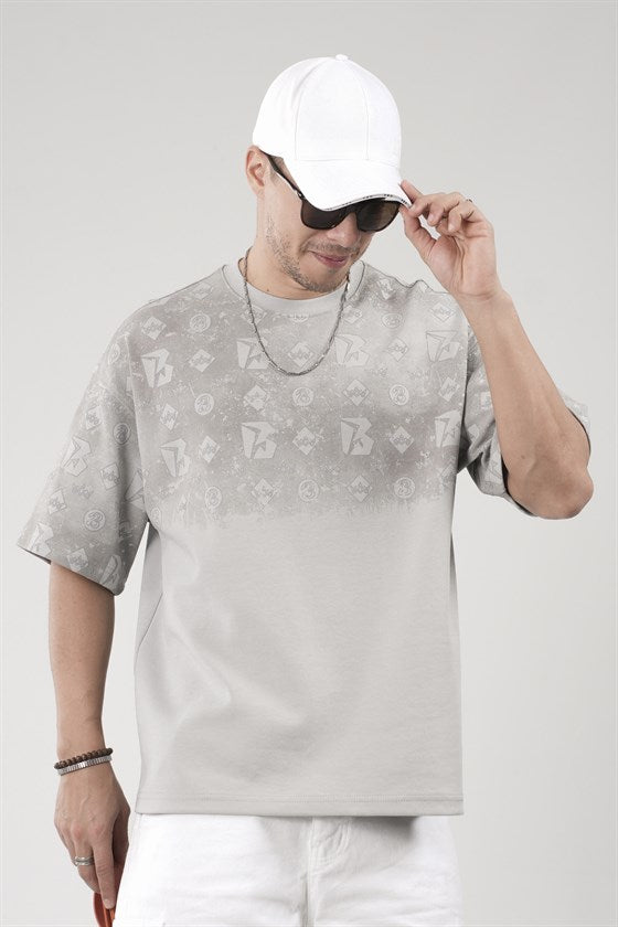 Image of Oversize Kalıp Logo Baskılı Bisiklet Yaka Basic Tişört