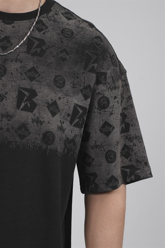 Image of Oversize Kalıp Logo Baskılı Bisiklet Yaka Basic Tişört