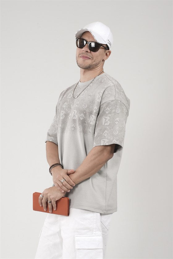 Image of Oversize Kalıp Logo Baskılı Bisiklet Yaka Basic Tişört