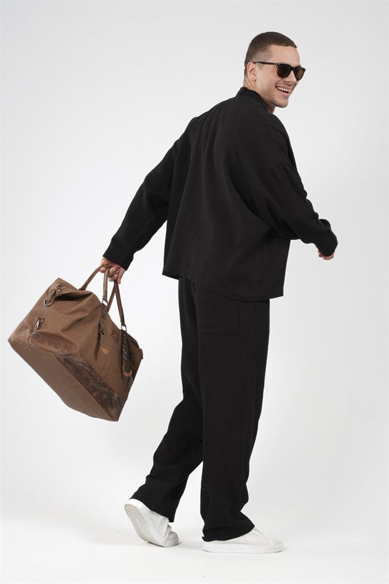 Image of Oversize Kalıp Müslin Erkek Kimono Takım