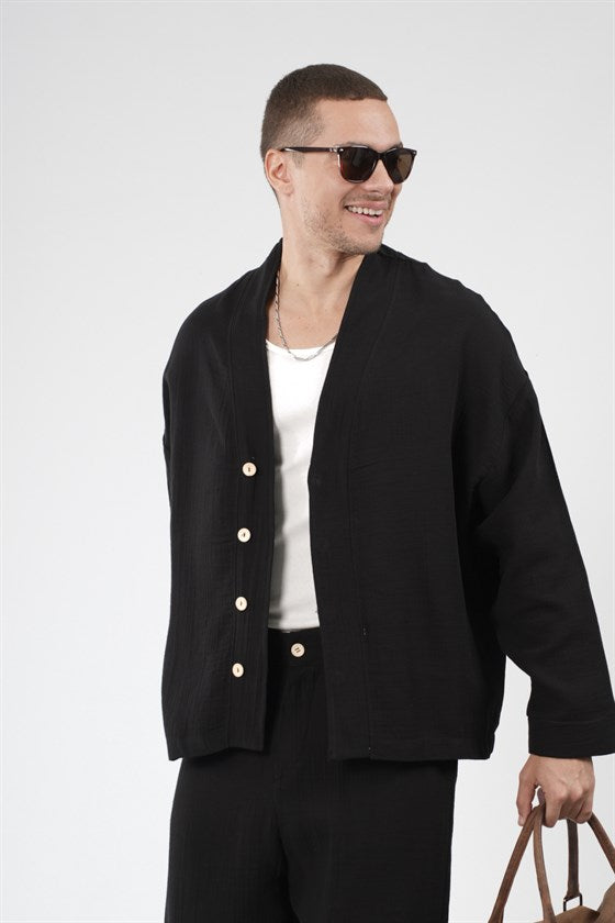 Image of Oversize Kalıp Müslin Erkek Kimono Takım