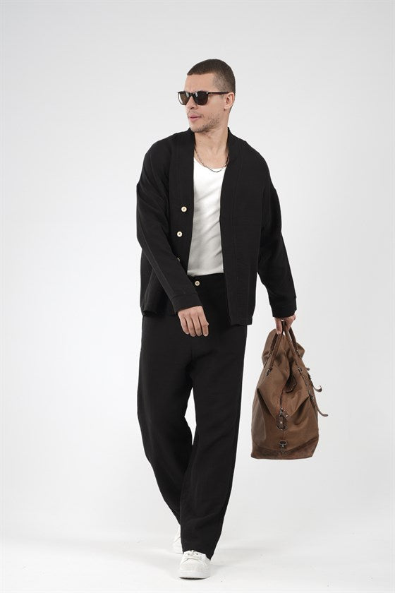 Image of Oversize Kalıp Müslin Erkek Kimono Takım