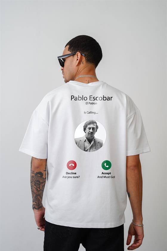 Image of Oversize Kalıp Pablo Escobar İs Calling Baskılı Unisex Tişört