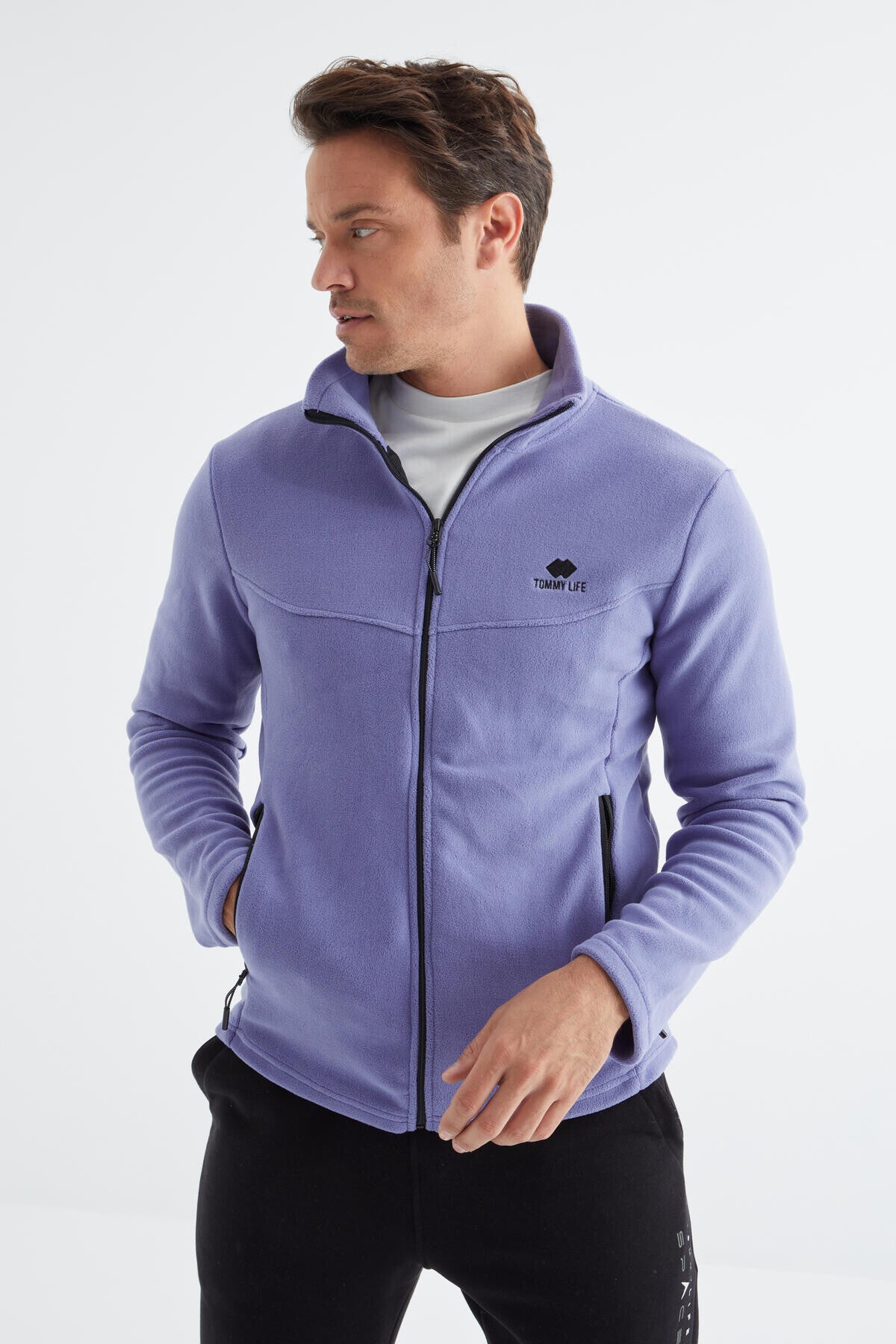 Image of Açık Eflatun Fermuarlı Dik Yaka Standart Kalıp Erkek Polar Sweatshirt - 88134