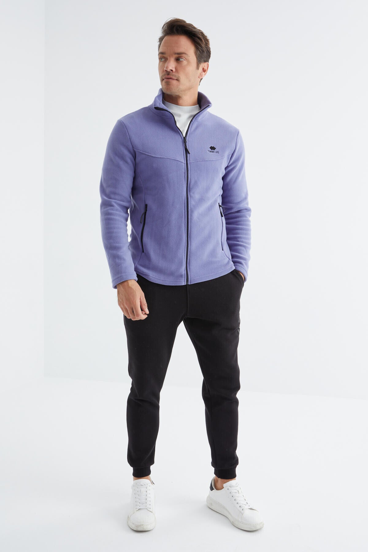 Image of Açık Eflatun Fermuarlı Dik Yaka Standart Kalıp Erkek Polar Sweatshirt - 88134