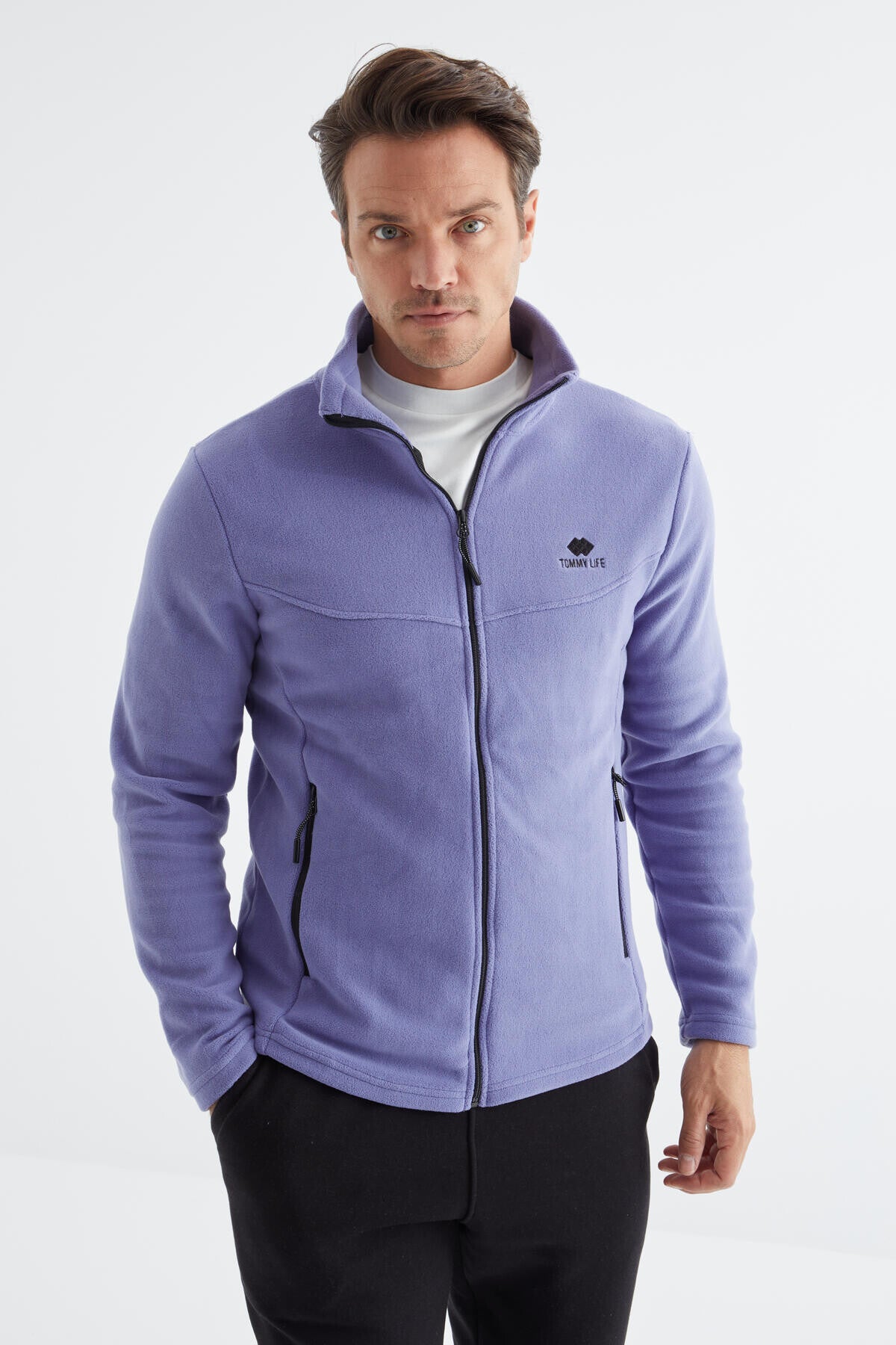 Image of Açık Eflatun Fermuarlı Dik Yaka Standart Kalıp Erkek Polar Sweatshirt - 88134