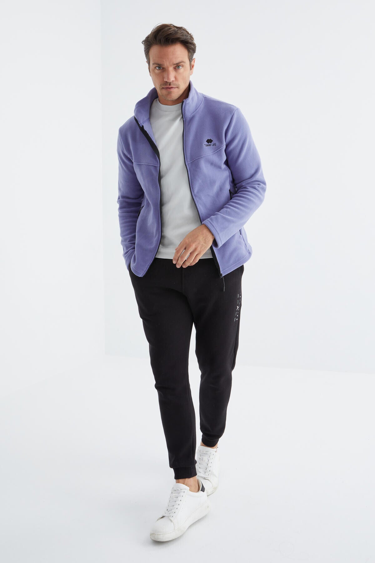 Image of Açık Eflatun Fermuarlı Dik Yaka Standart Kalıp Erkek Polar Sweatshirt - 88134