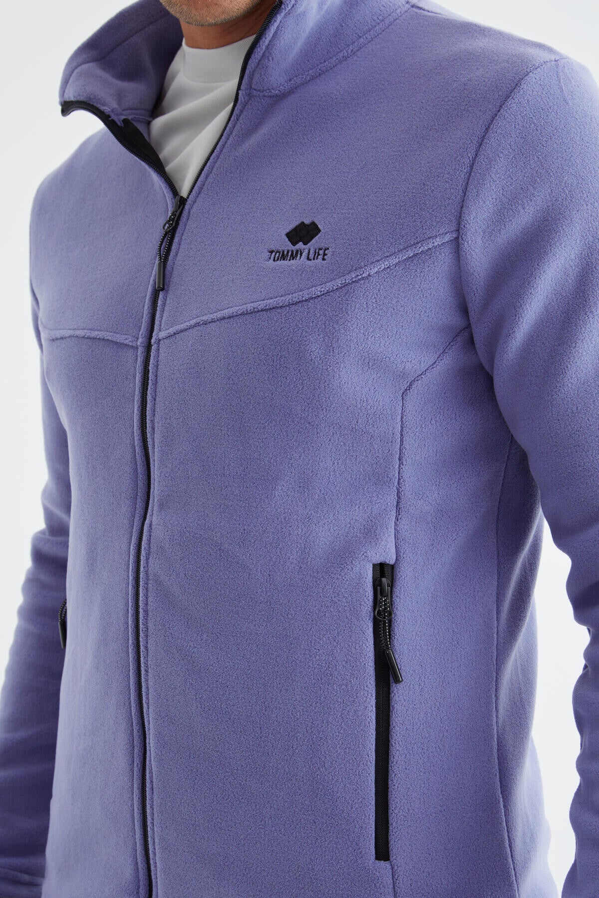 Image of Açık Eflatun Fermuarlı Dik Yaka Standart Kalıp Erkek Polar Sweatshirt - 88134