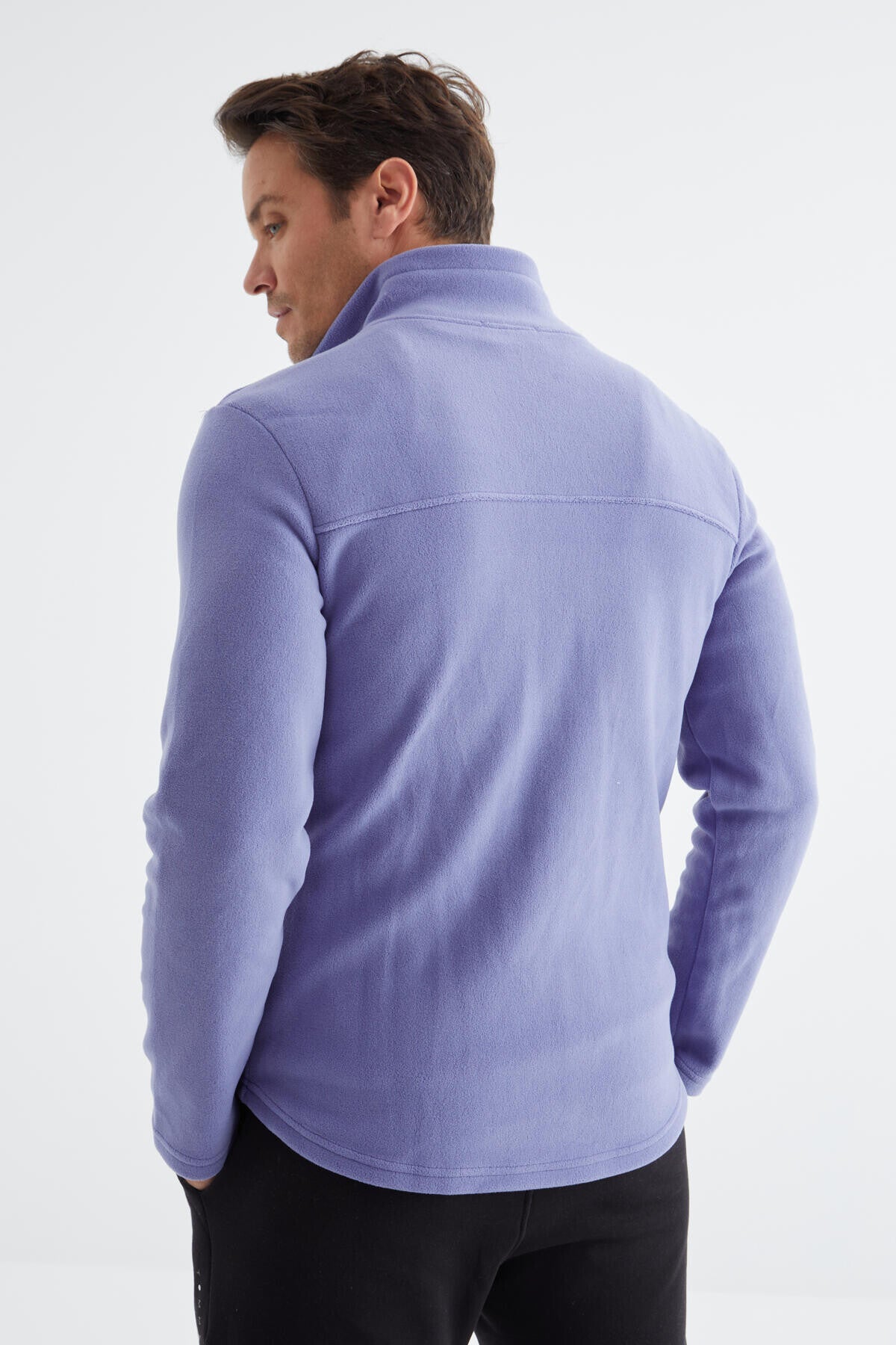 Image of Hanorac din fleece pentru bărbați, violet deschis, cu guler înalt și fermoar, croială standard - 88134