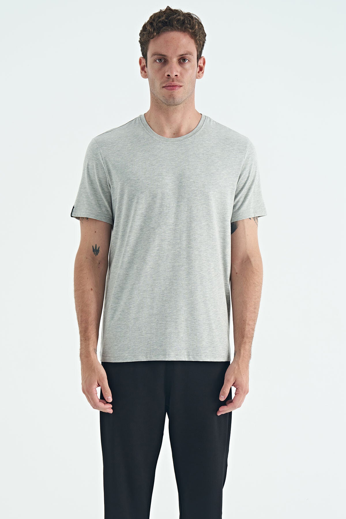 Image of Gri Melanj Erkek Basic Kısa Kol Standart Kalıp O Yaka T-shirt - 87911