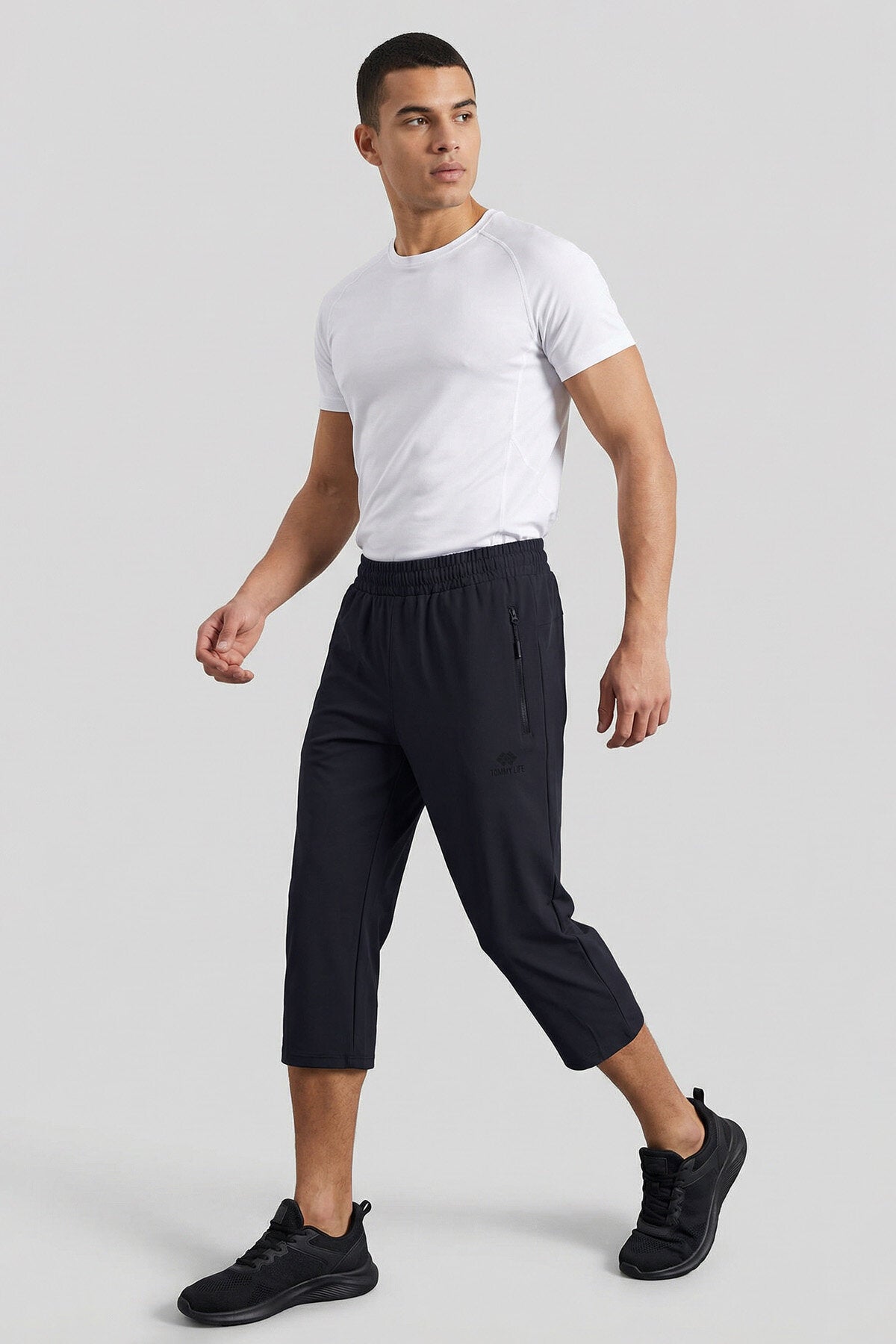 Image of Antrasit Bağcıklı Standart Kalıp Fermuar Cepli Aktif Spor Erkek Kapri - 83096
