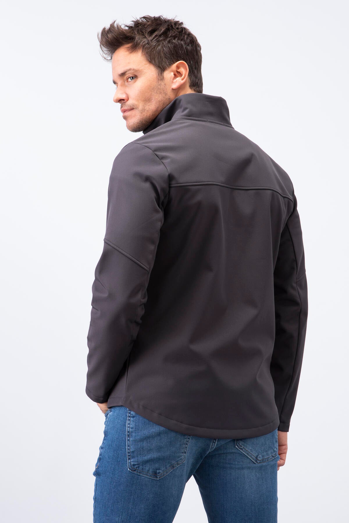 Image of Antrasit Fermuarlı Dik Yaka Su ve Rüzgar Geçirmez Softshell Erkek Mont - 88050