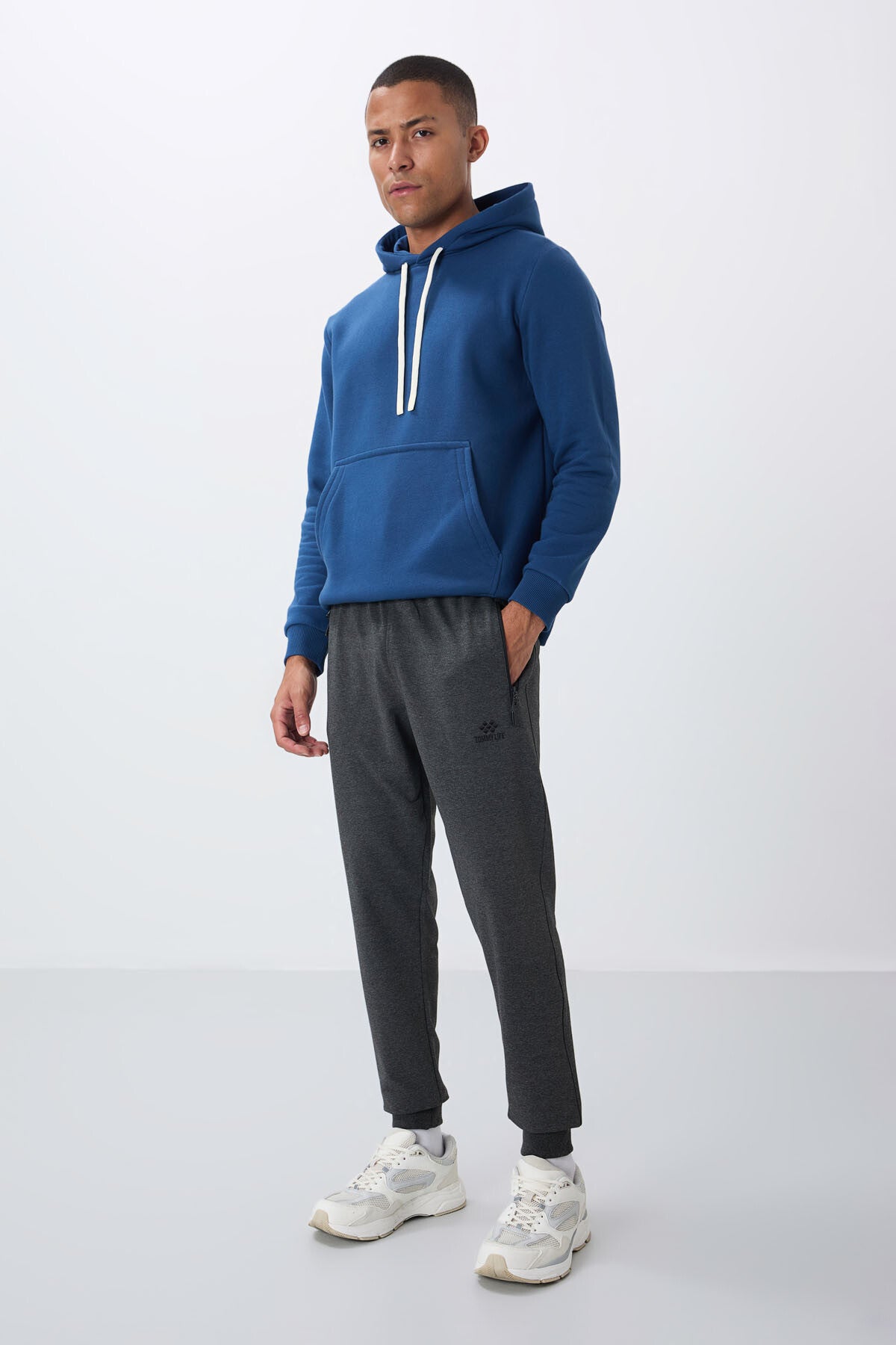 Image of Antrasit Melanj Fermuar Cepli Standart Kalıp Jogger Erkek Eşofman Alt - 84651