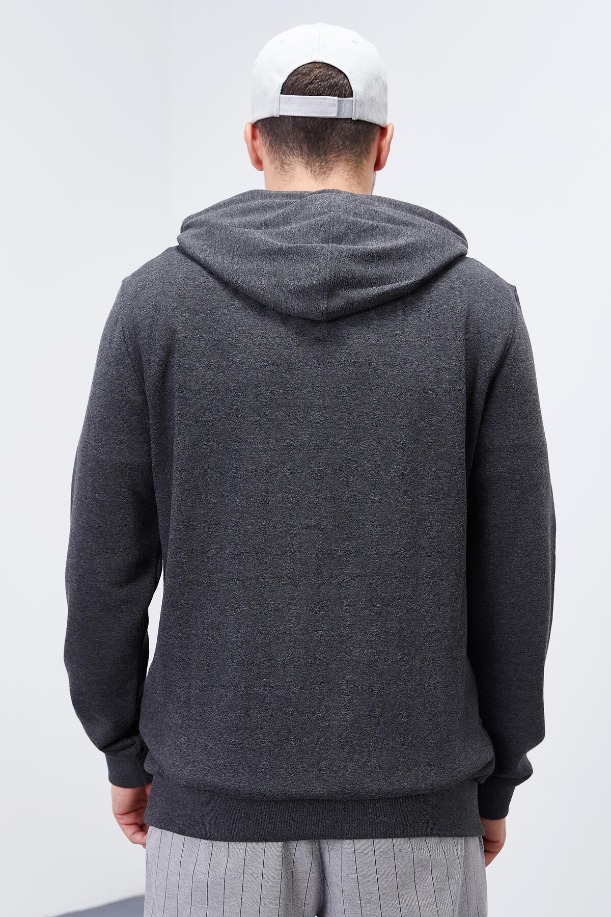 Image of Antrasit Melanj Kanguru Cep Standart Kalıp Kapüşonlu Erkek Sweatshirt - 87872
