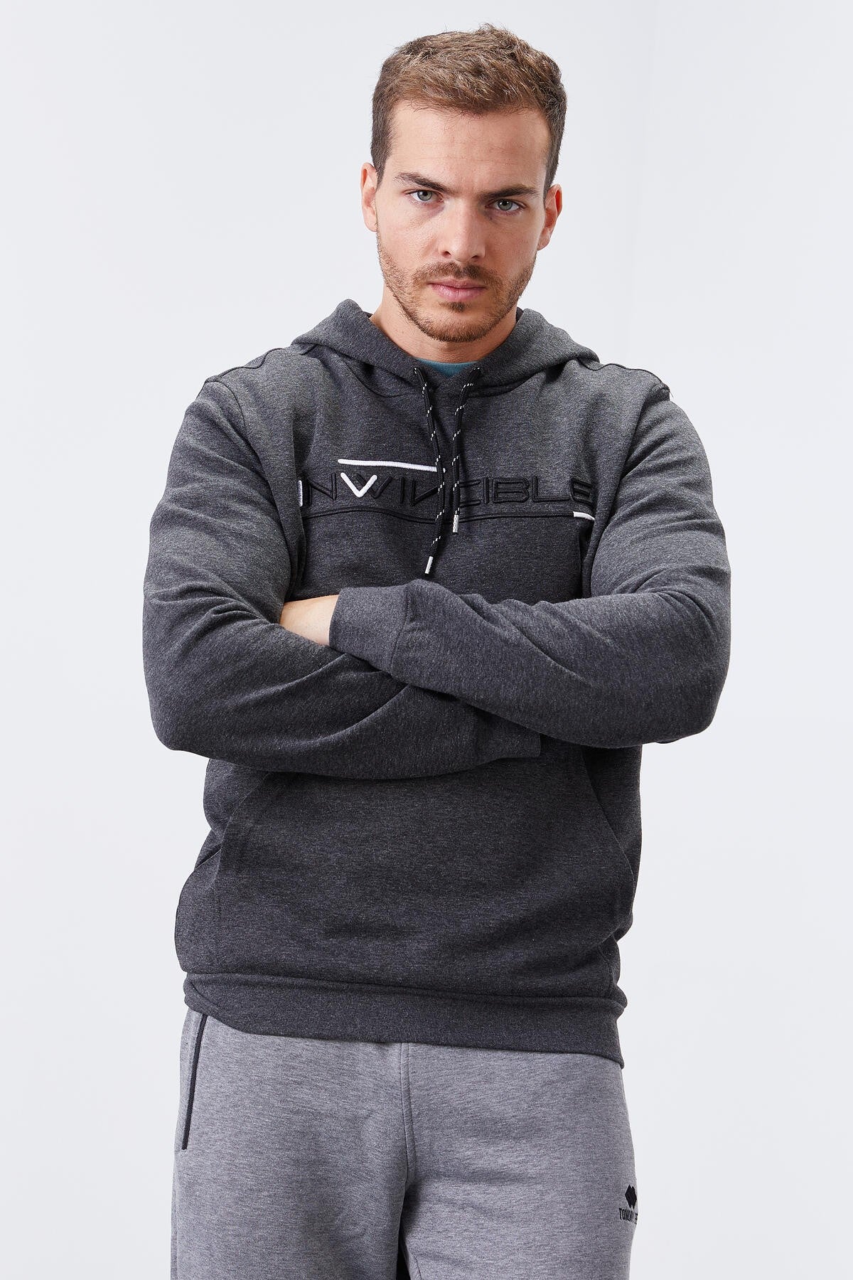 Image of Antrasit Melanj Kanguru Cep Standart Kalıp Kapüşonlu Erkek Sweatshirt - 87883