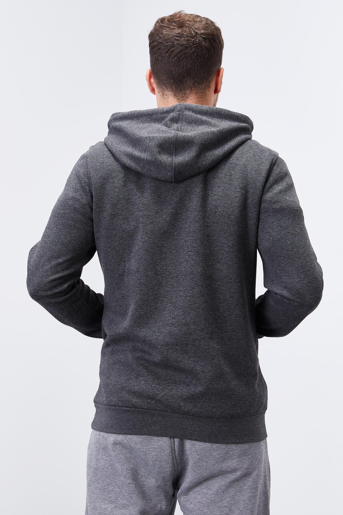 Image of Antrasit Melanj Kanguru Cep Standart Kalıp Kapüşonlu Erkek Sweatshirt - 87883