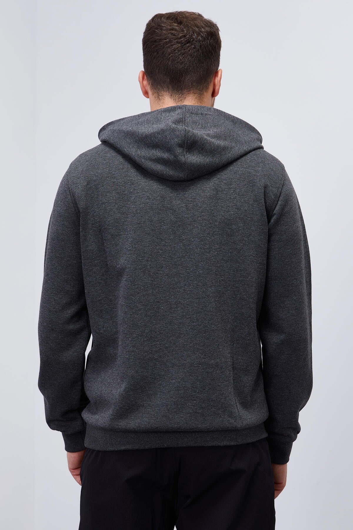Image of Antrasit Melanj Yazı Nakışlı Standart Kalıp Kapüşonlu Erkek Sweatshirt - 87887