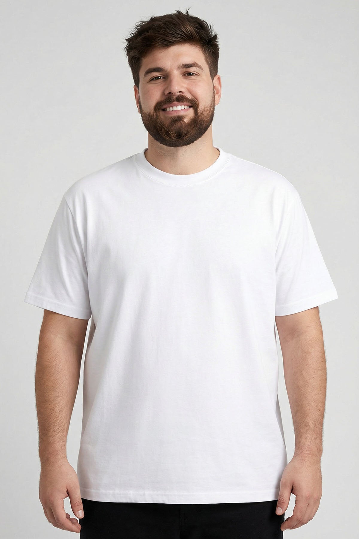 Image of Beyaz Basic Kısa Kol O Yaka Büyük Beden Erkek T-Shirt - 88072