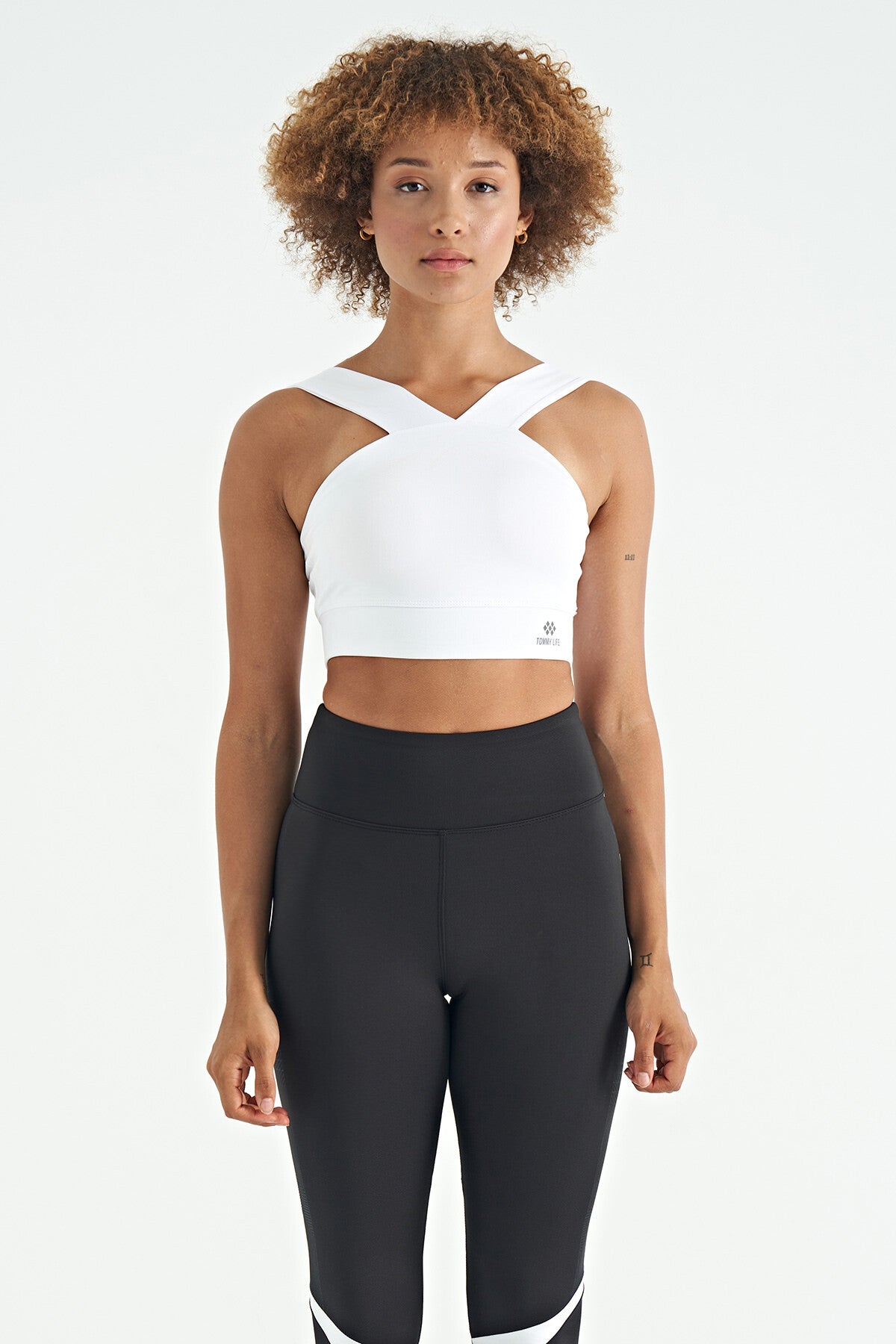 Image of Bustieră de damă din material Scuba, cu imprimeu logo alb și croială slim fit - 97259