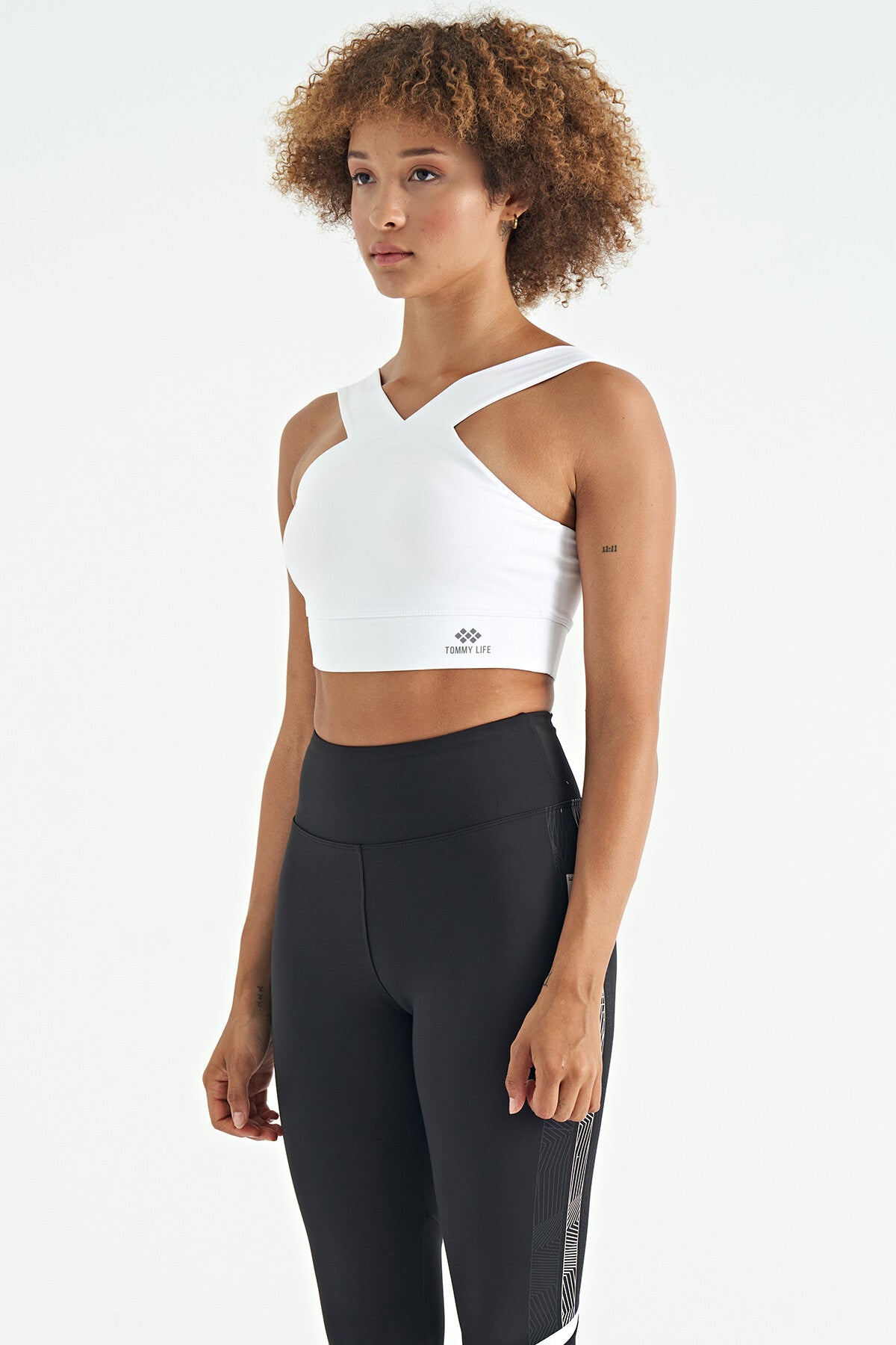 Image of Bustieră de damă din material Scuba, cu imprimeu logo alb și croială slim fit - 97259