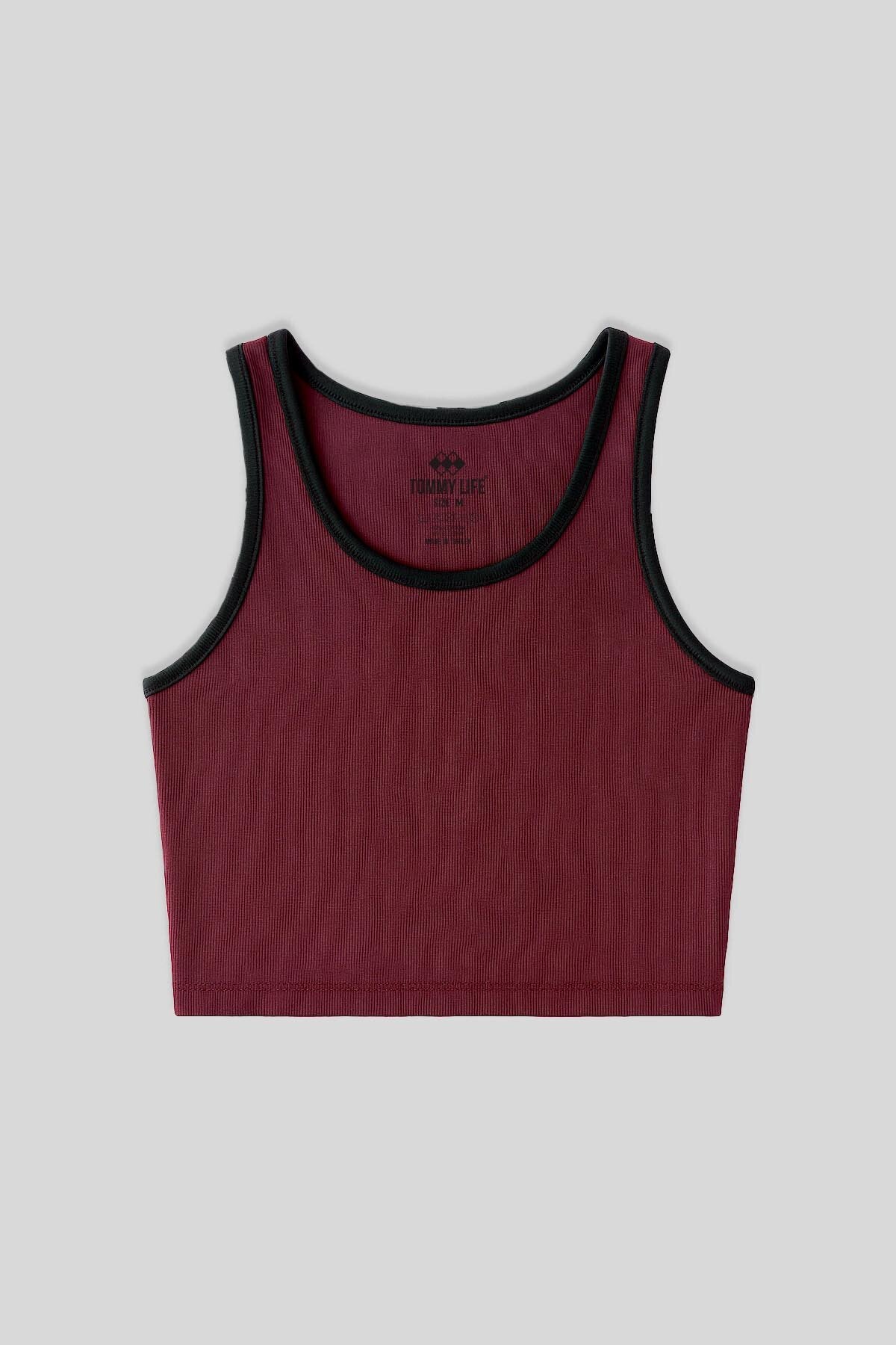Image of Bordo Basic Sıfır Kol Dar Kalıp U Yaka Kadın Crop Top Atlet - 97162