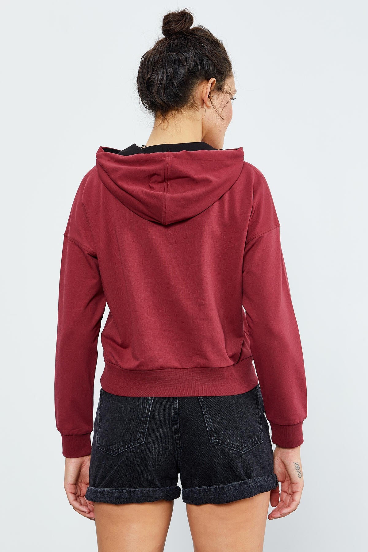 Image of Bordo Uzun Kol Rahat Form Kapüşonlu Kadın Sweatshirt - 97115
