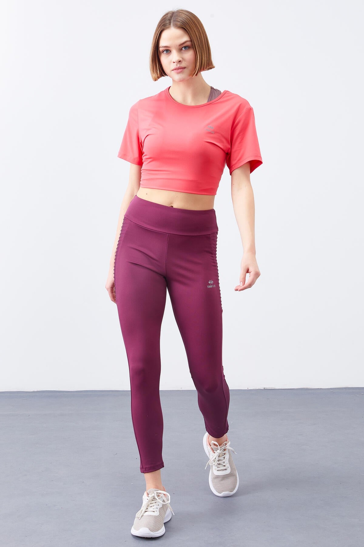Image of Bordo Yüksek Bel Toparlayıcı Slim Fit Dar Paça Kadın Tayt  - 94568