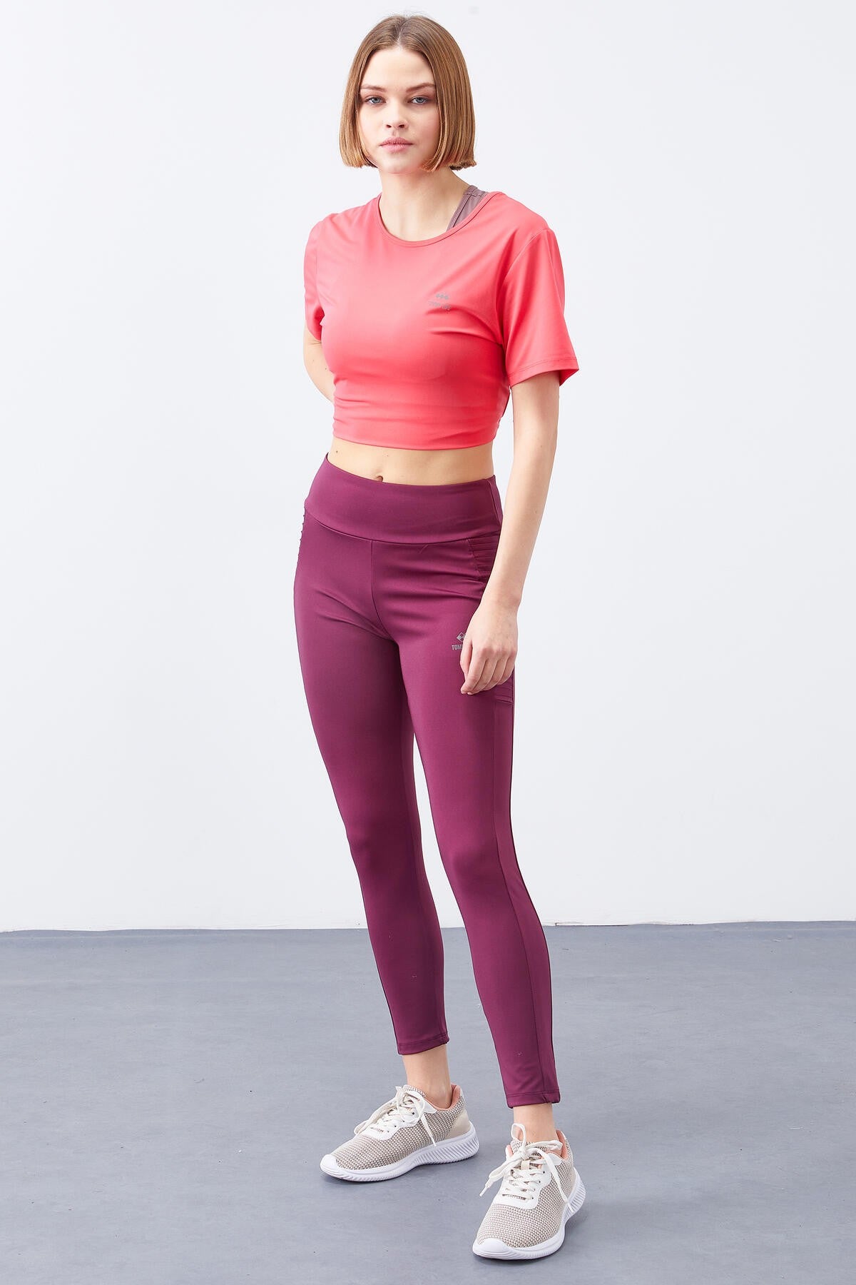 Image of Bordo Yüksek Bel Toparlayıcı Slim Fit Dar Paça Kadın Tayt  - 94568