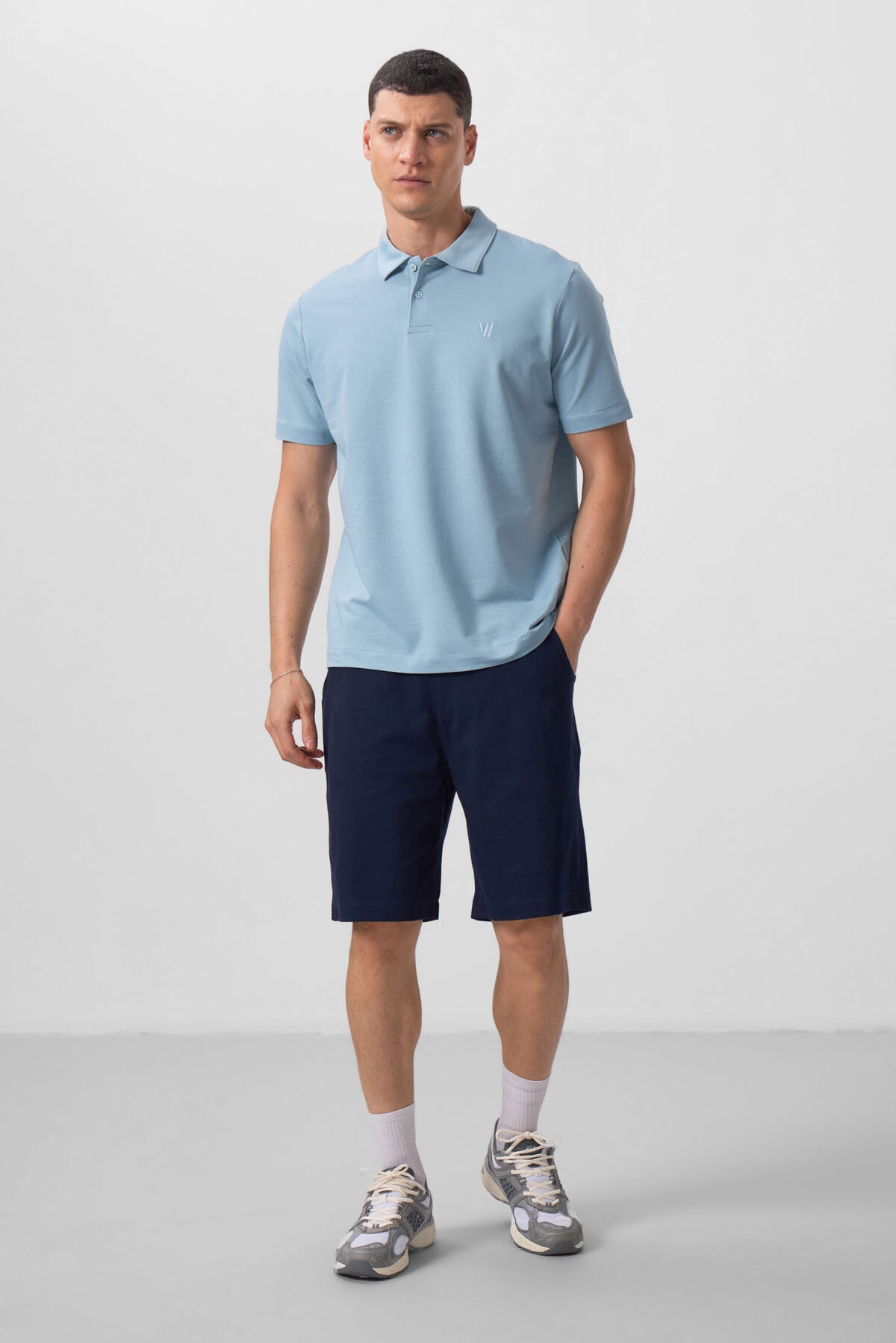 Image of Buz Mavi Standart Kalıp Basic Polo Yaka Erkek T-Shirt - 87768