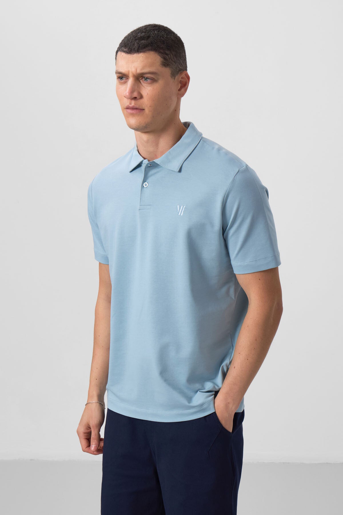 Image of Buz Mavi Standart Kalıp Basic Polo Yaka Erkek T-Shirt - 87768