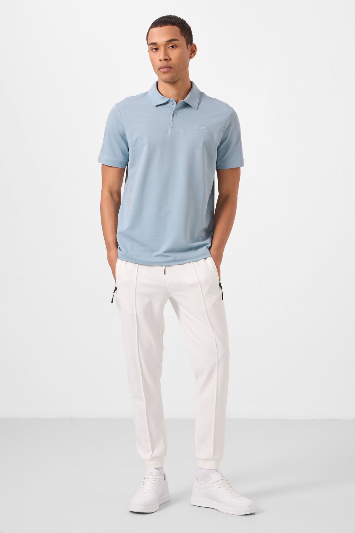 Image of Buz Mavi Standart Kalıp Basic Polo Yaka Erkek T-Shirt - 87748