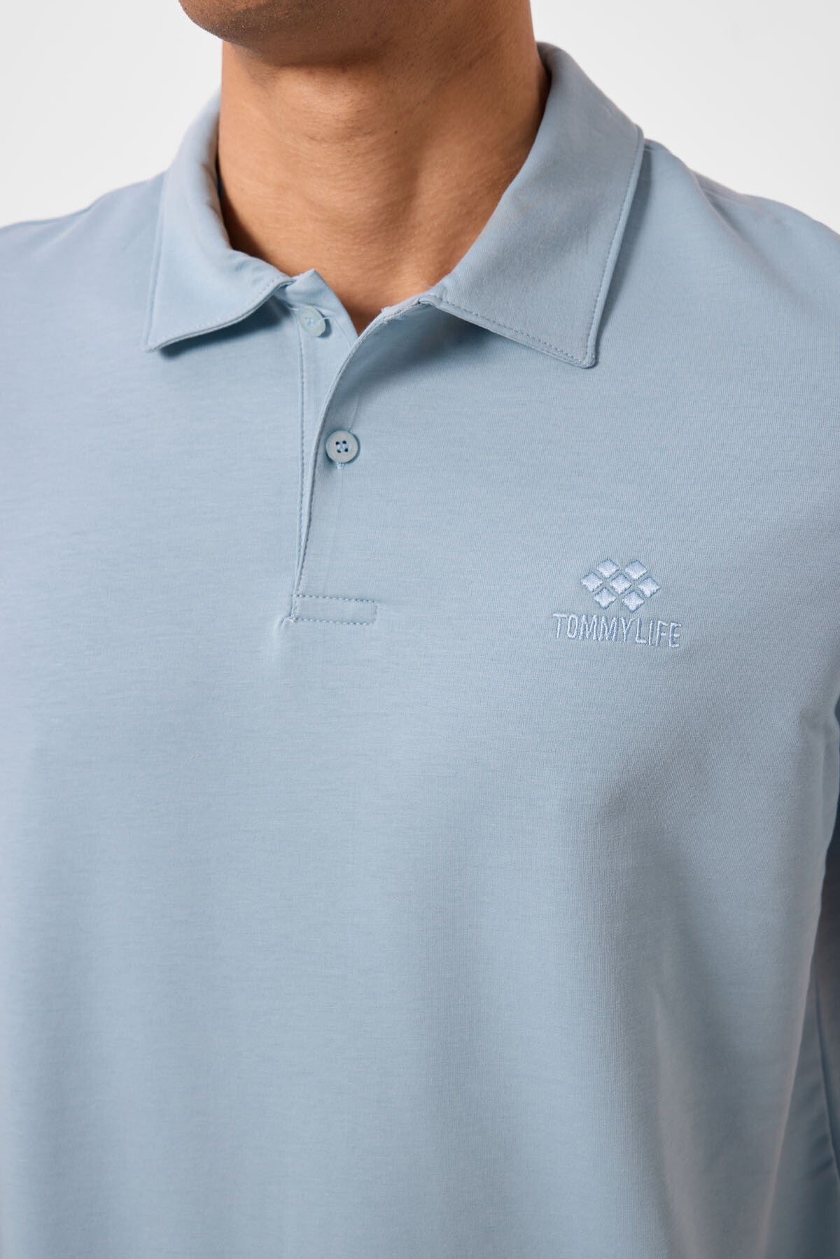 Image of Buz Mavi Standart Kalıp Basic Polo Yaka Erkek T-Shirt - 87748