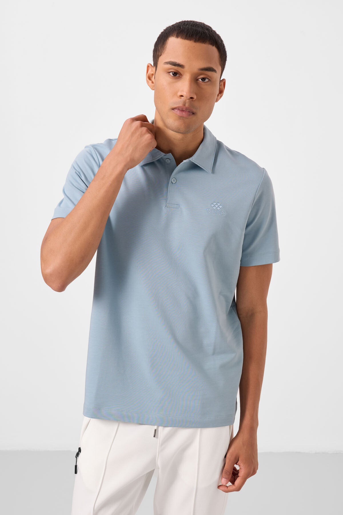Image of Buz Mavi Standart Kalıp Basic Polo Yaka Erkek T-Shirt - 87748