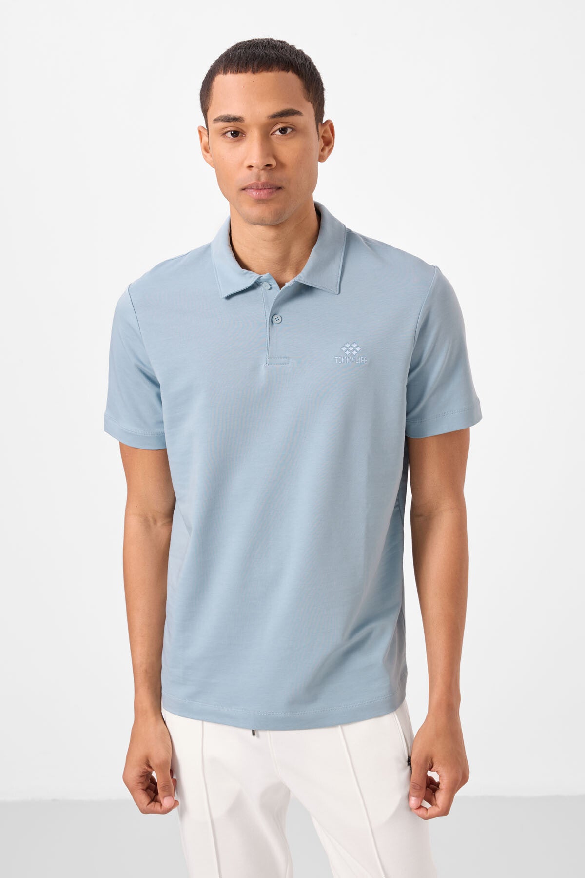 Image of Buz Mavi Standart Kalıp Basic Polo Yaka Erkek T-Shirt - 87748