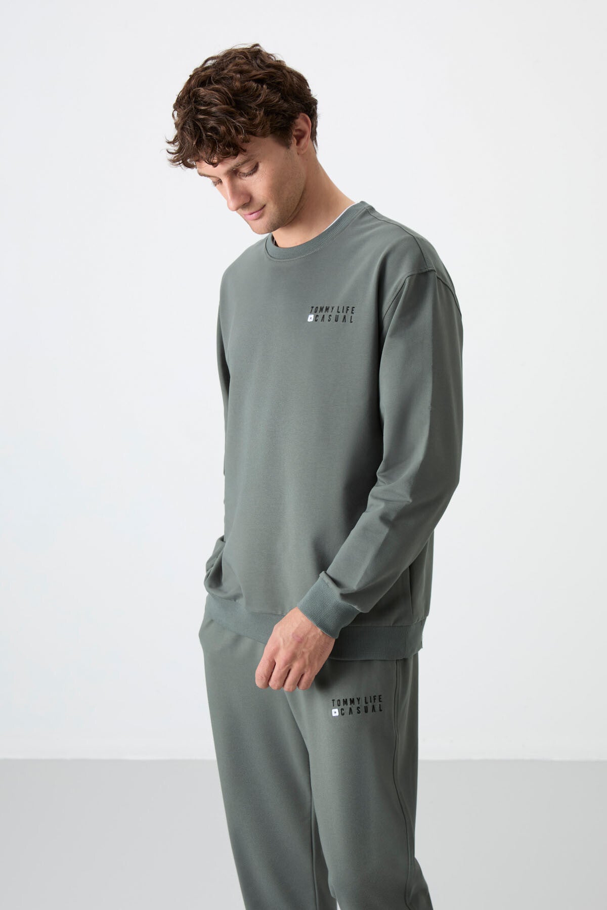 Image of Çağla Casual O Yaka Lastik Paça Pamuklu Erkek Oversize Eşofman Takımı - 85120