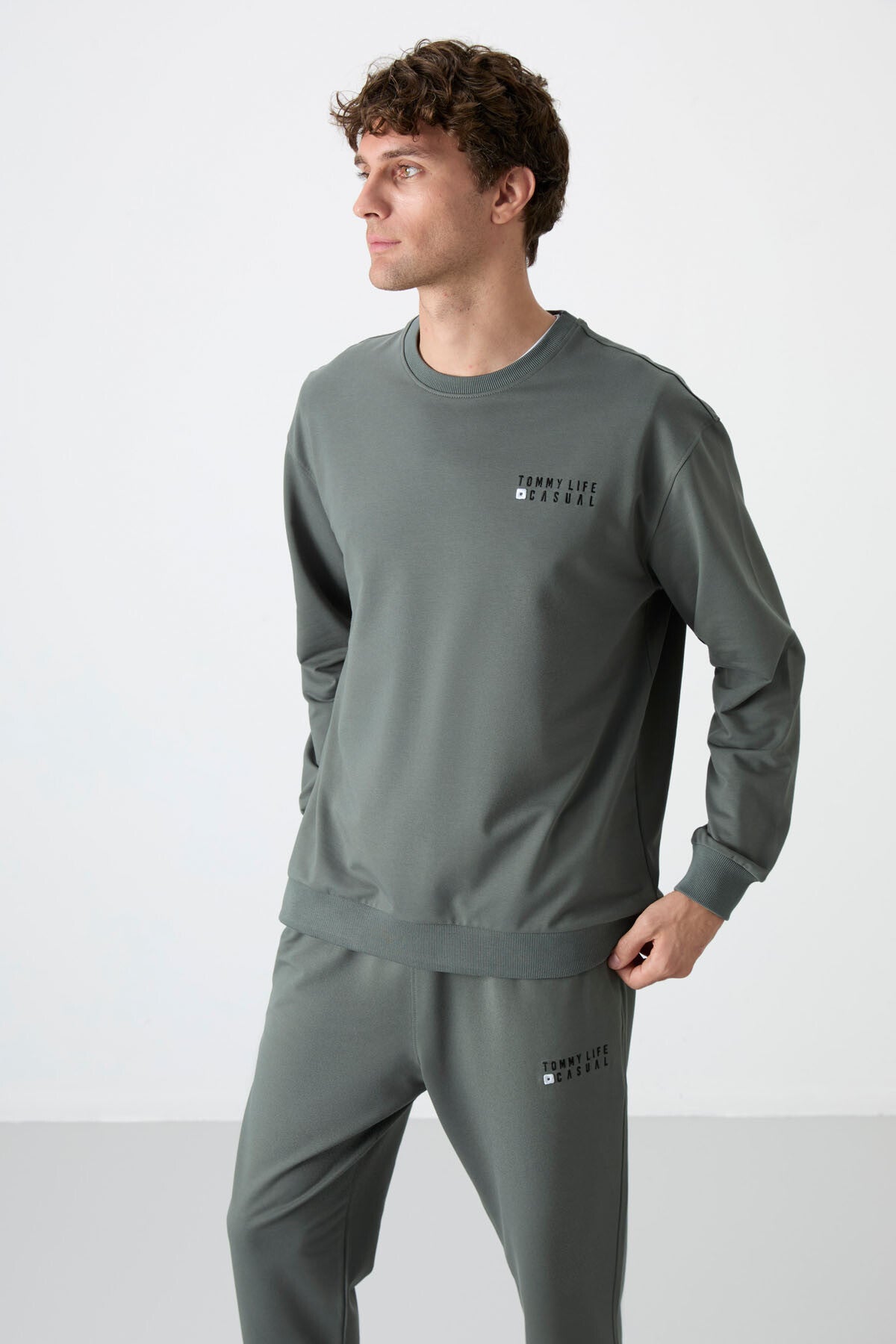 Image of Çağla Casual O Yaka Lastik Paça Pamuklu Erkek Oversize Eşofman Takımı - 85120