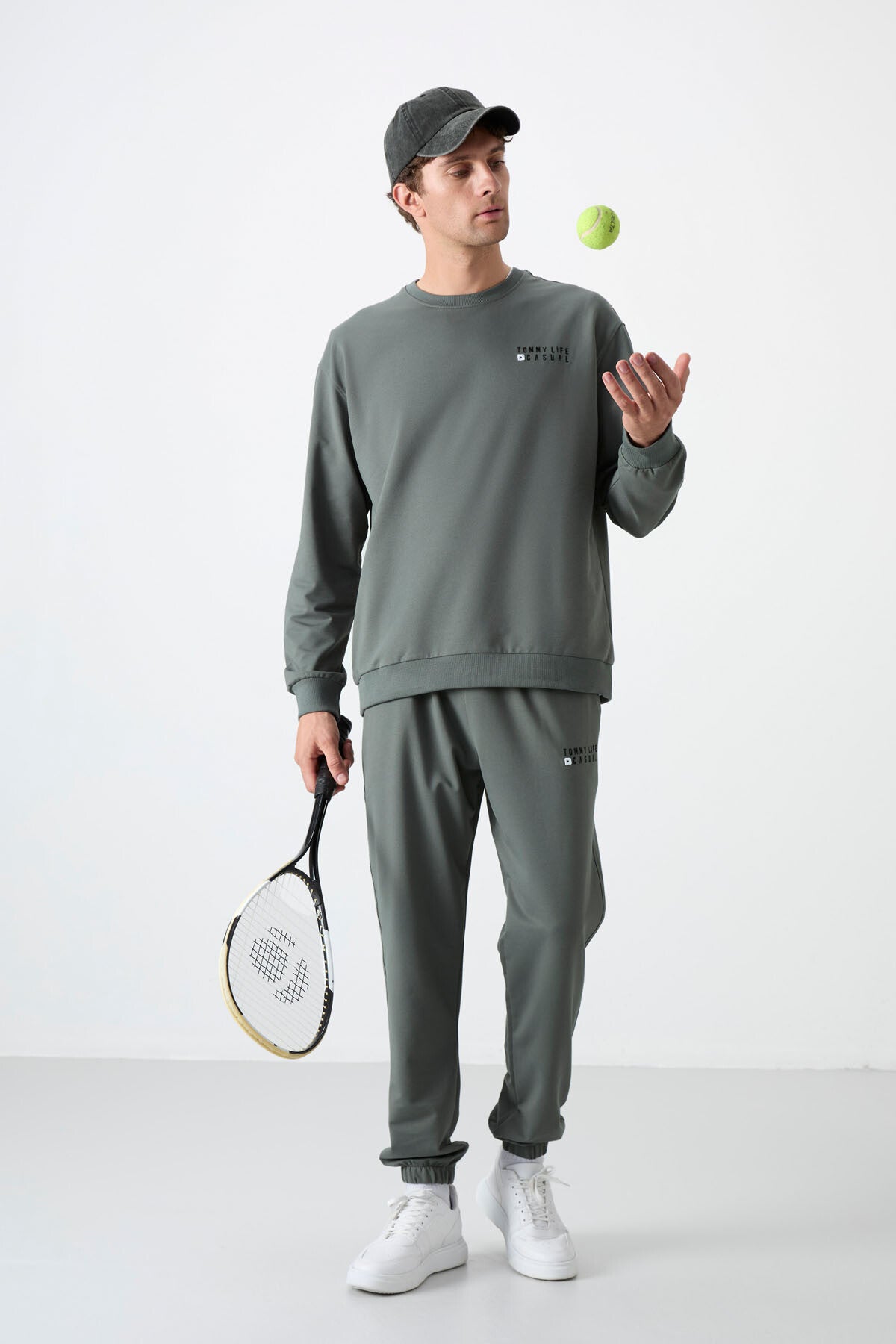 Image of Çağla Casual O Yaka Lastik Paça Pamuklu Erkek Oversize Eşofman Takımı - 85120