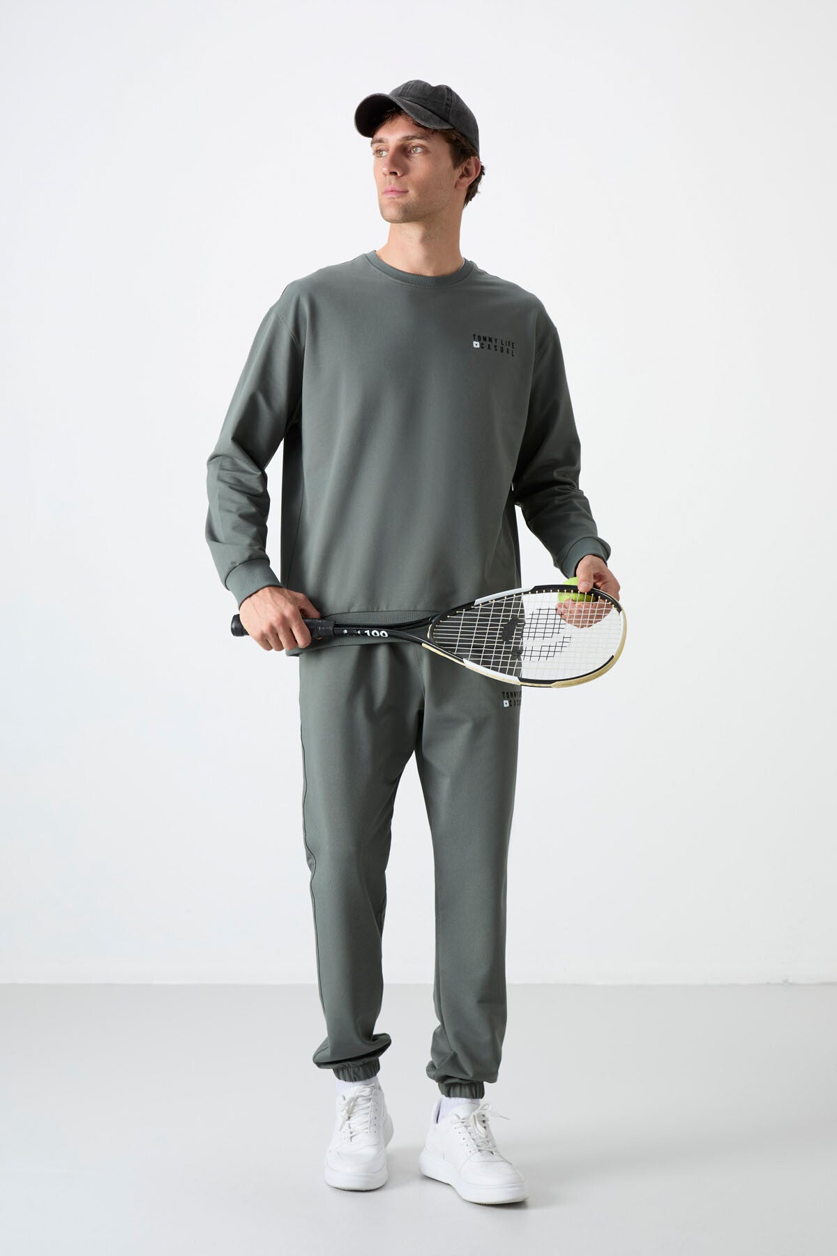 Image of Çağla Casual O Yaka Lastik Paça Pamuklu Erkek Oversize Eşofman Takımı - 85120