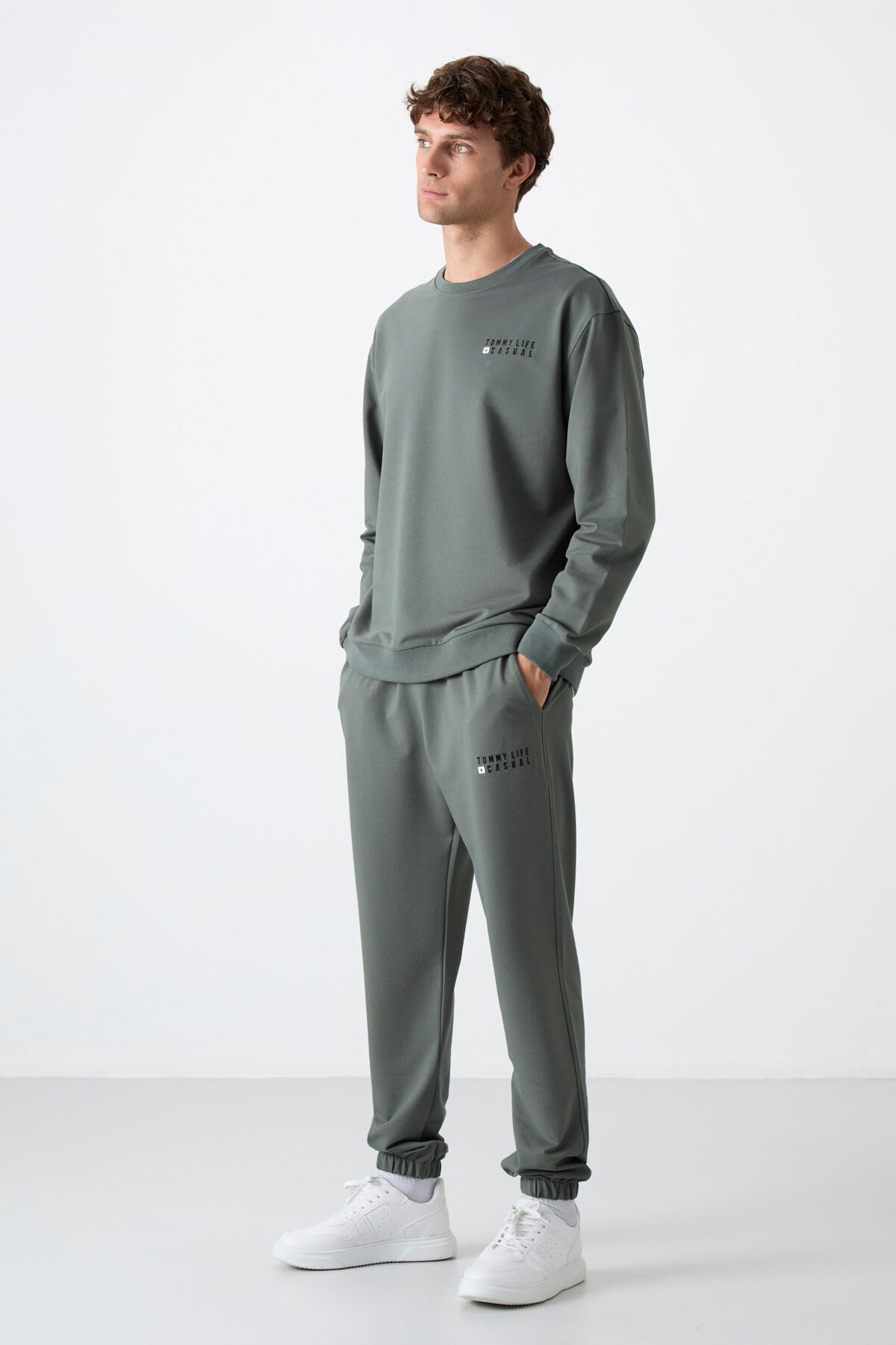 Image of Çağla Casual O Yaka Lastik Paça Pamuklu Erkek Oversize Eşofman Takımı - 85120