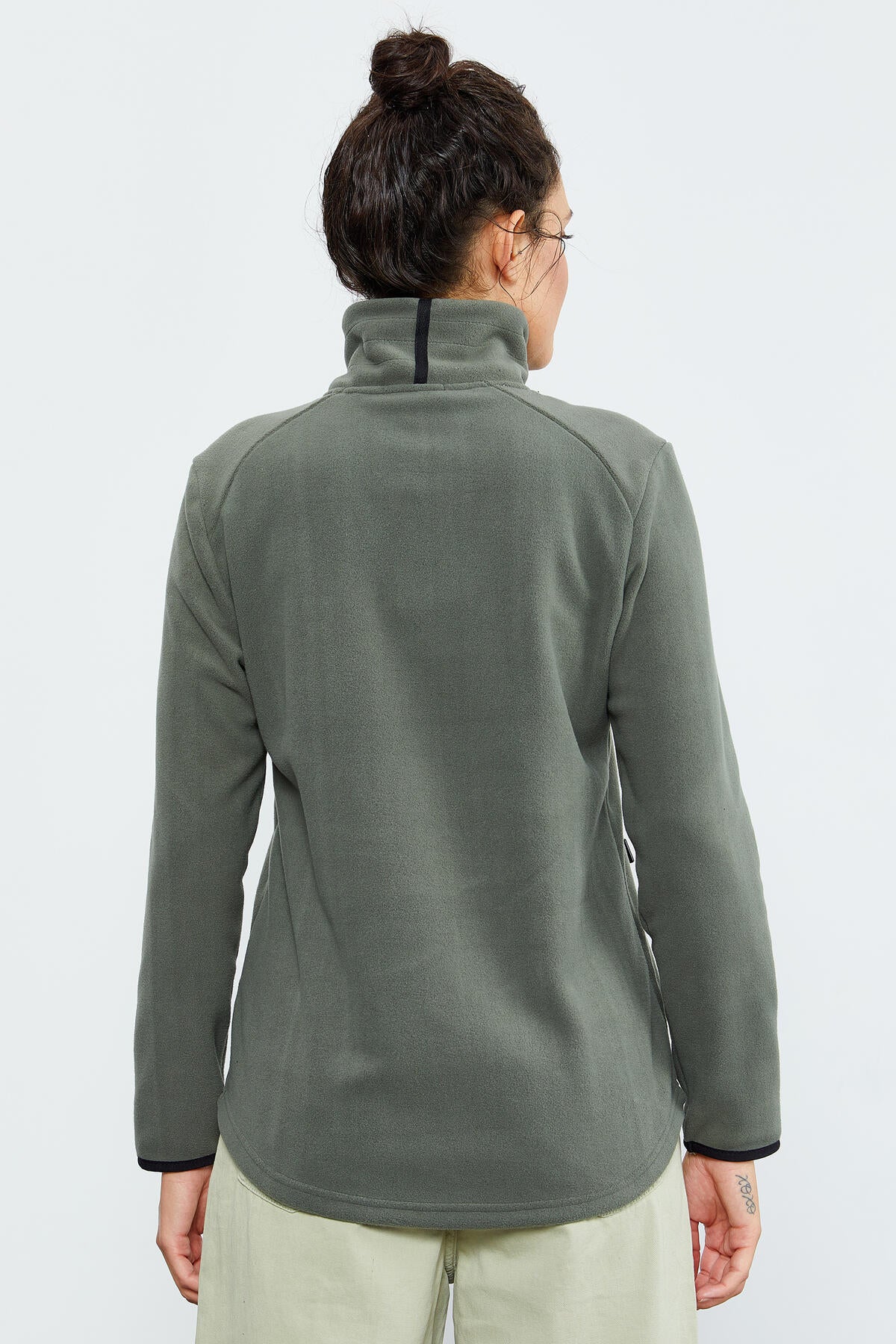Image of Çağla Dik Yaka Fermuarlı Rahat Form Kadın Polar Sweatshirt - 97173