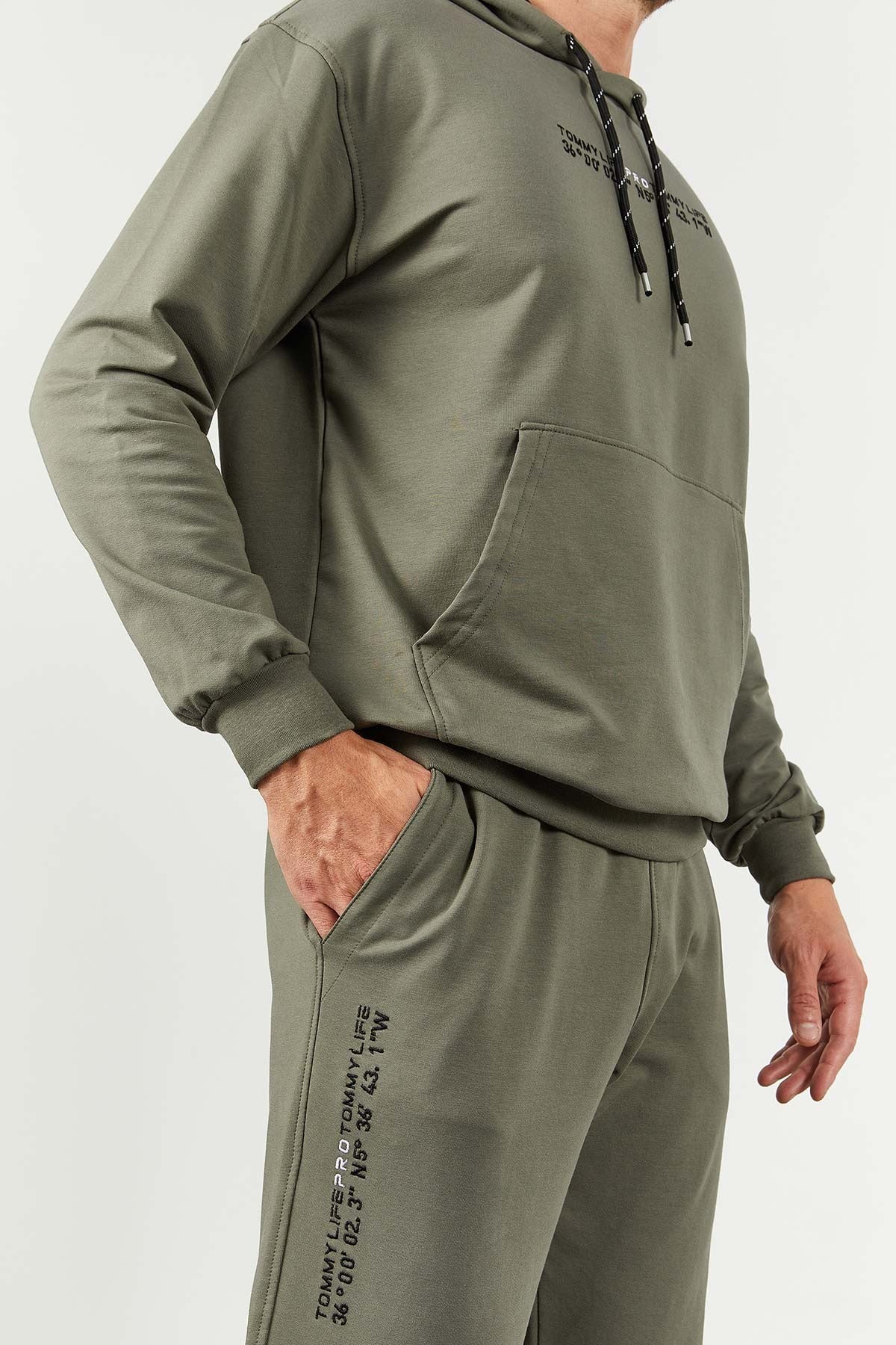 Image of Çağla Kapüşonlu Kanguru Cep Lastik Paça Erkek Oversize Eşofman Takımı - 85117