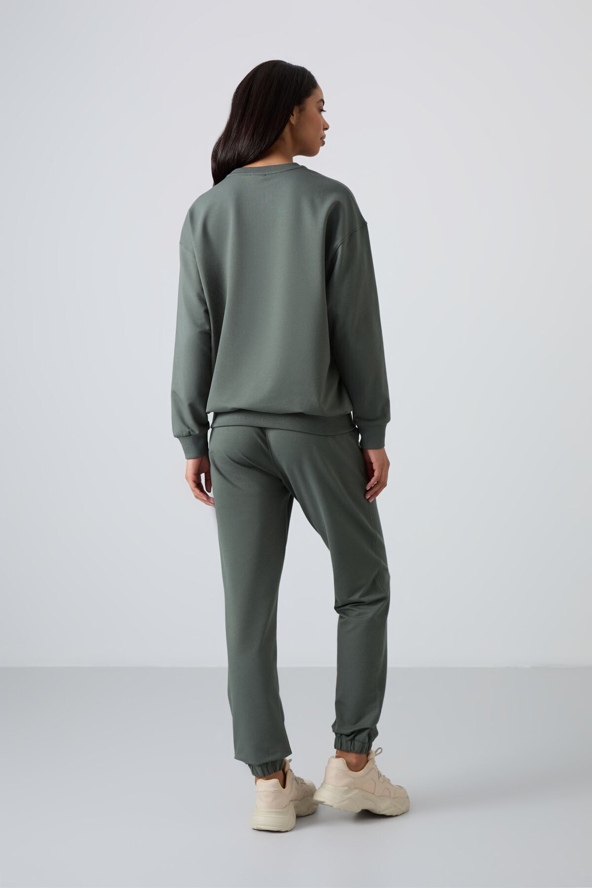 Image of Çağla Basic Cotton Crew Neck Oversize Elasticated Hem Women's Tracksuit Set - 95287