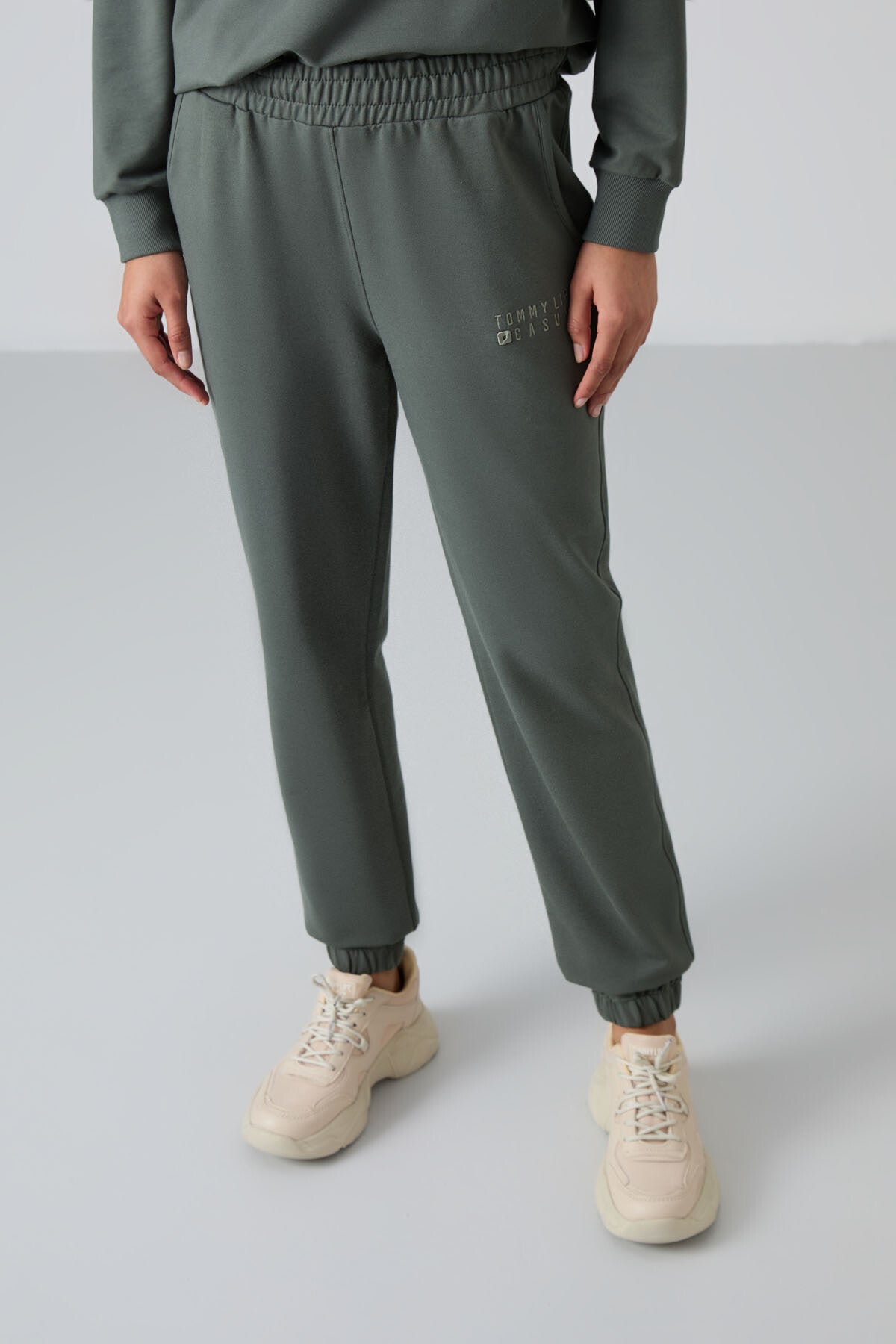 Image of Çağla Basic Cotton Crew Neck Oversize Elasticated Hem Women's Tracksuit Set - 95287