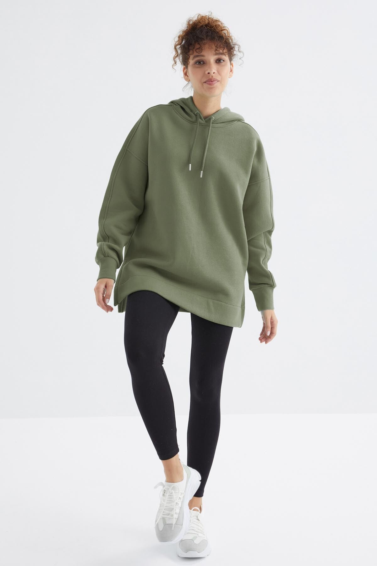 Image of Çağla Reglan Kol Basic Kapüşonlu Oversize Sweatshirt Tunik - 97242