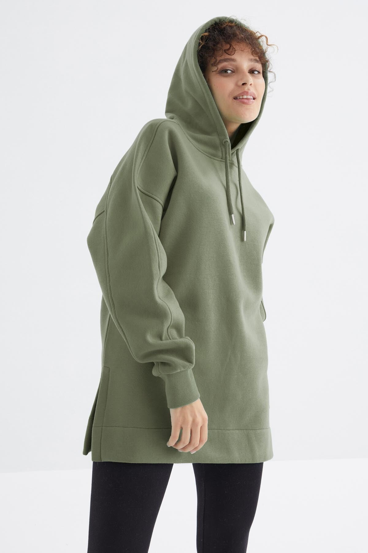 Image of Çağla Reglan Kol Basic Kapüşonlu Oversize Sweatshirt Tunik - 97242
