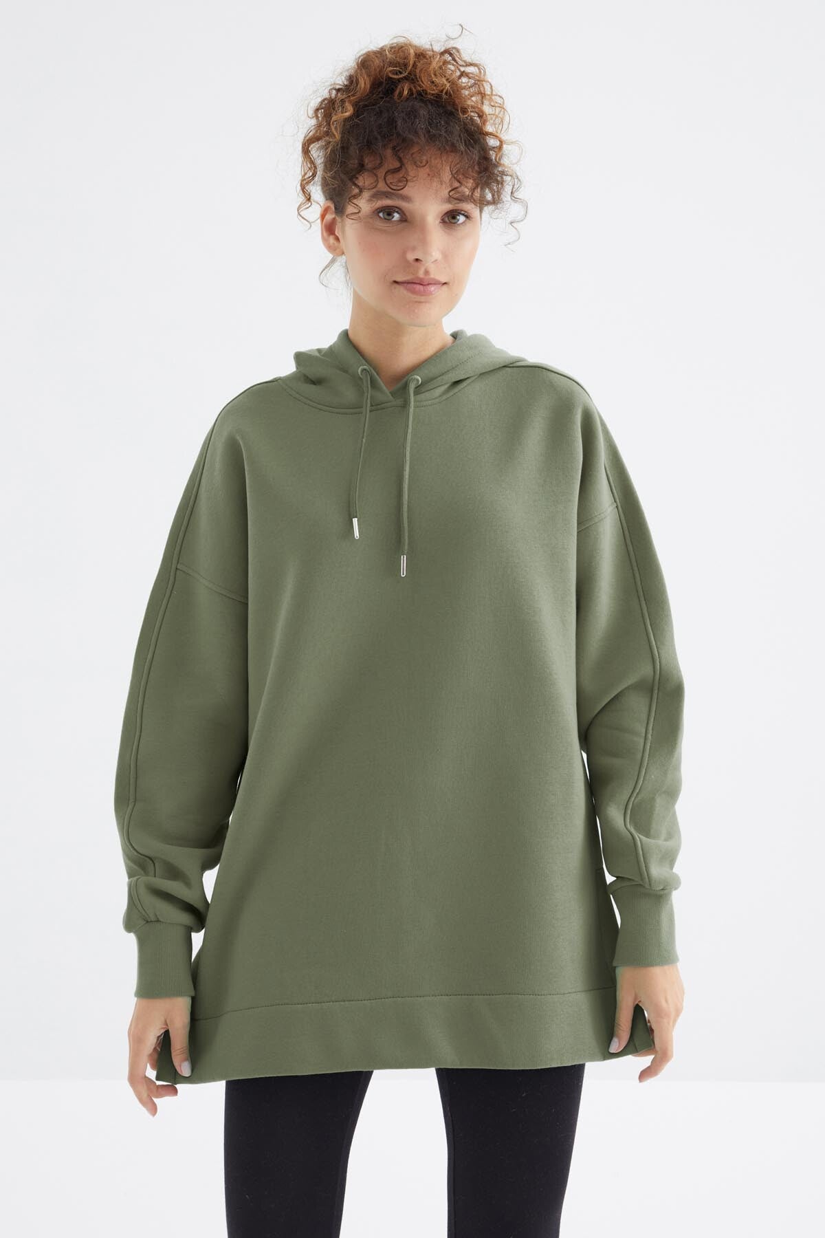 Image of Çağla Reglan Kol Basic Kapüşonlu Oversize Sweatshirt Tunik - 97242
