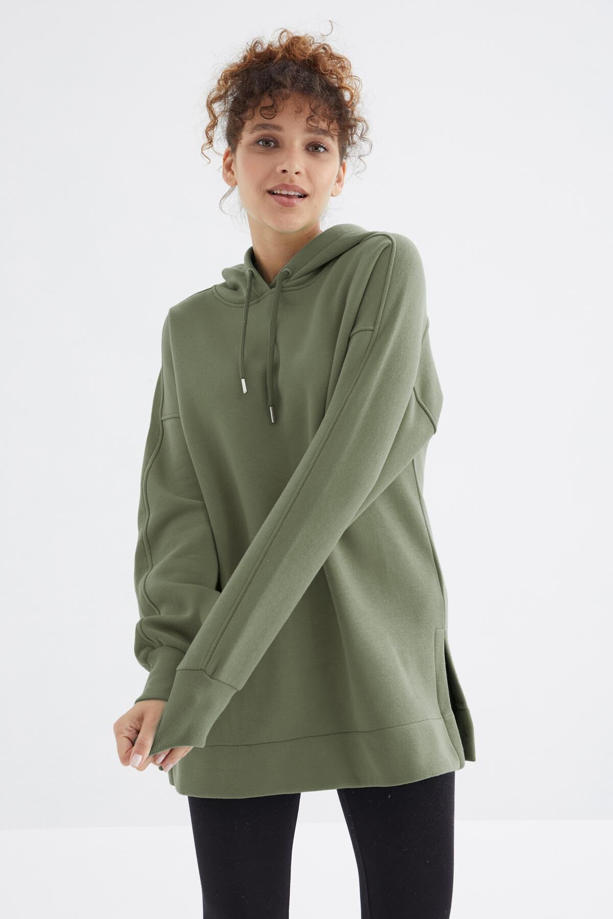 Image of Çağla Reglan Kol Basic Kapüşonlu Oversize Sweatshirt Tunik - 97242